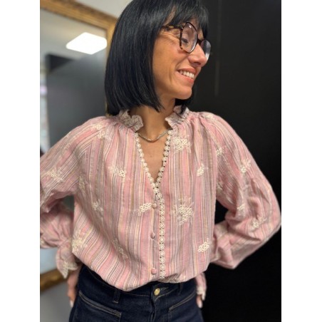 Chemise rose brodée femme | Melle Jeanne