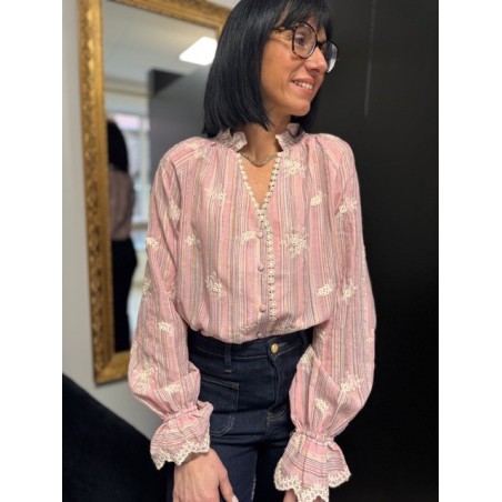 Chemise rose brodée femme | Melle Jeanne