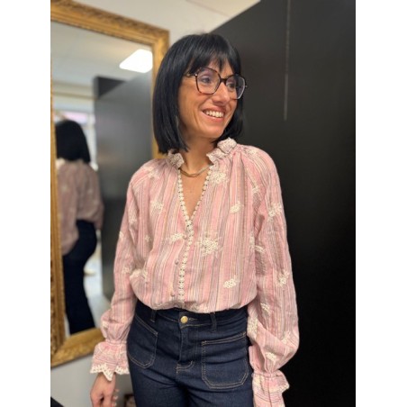 Chemise rose brodée femme | Melle Jeanne