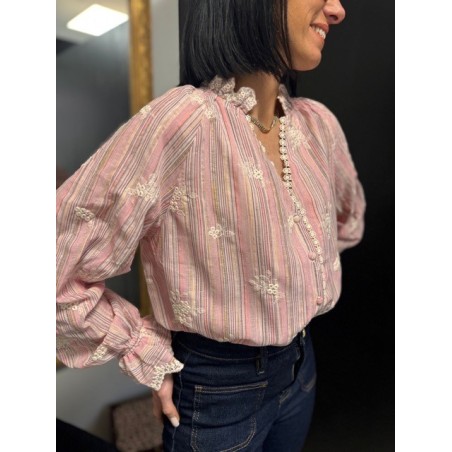 Chemise rose brodée femme | Melle Jeanne