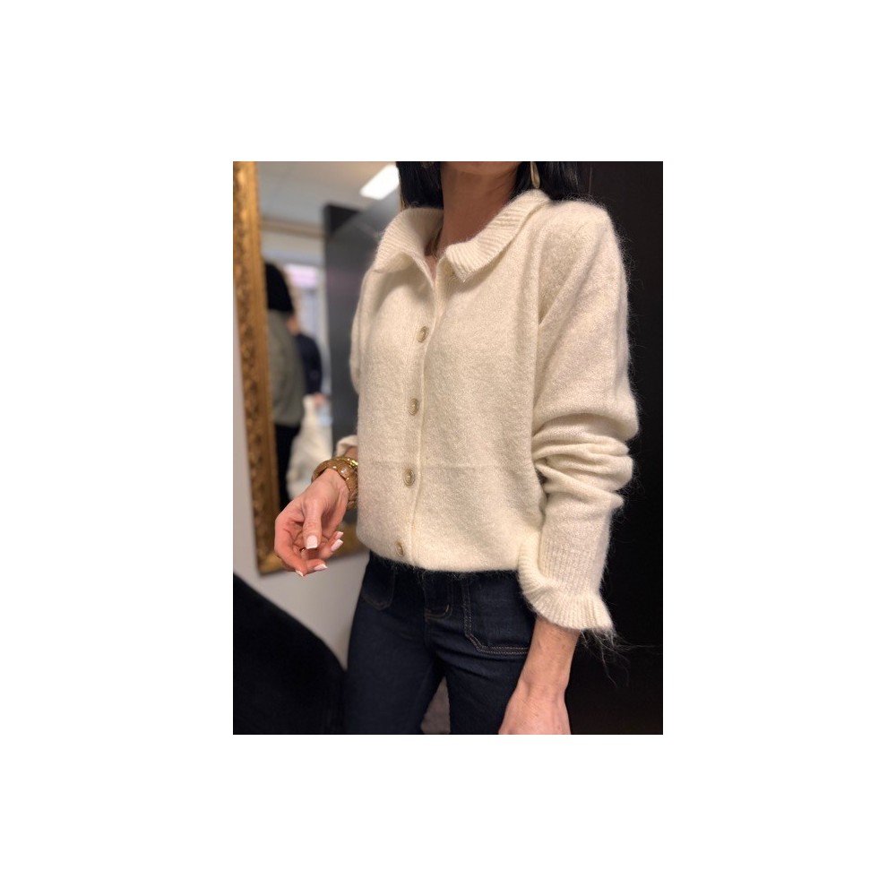 Gilet blanc avec volants aux manches et petit col | Élégance féminine