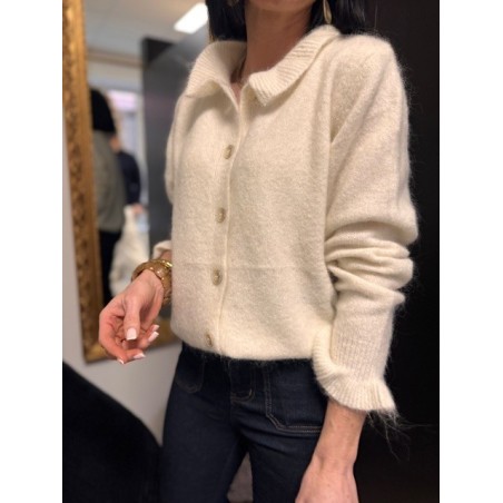 Gilet blanc avec volants aux manches et petit col | Élégance féminine