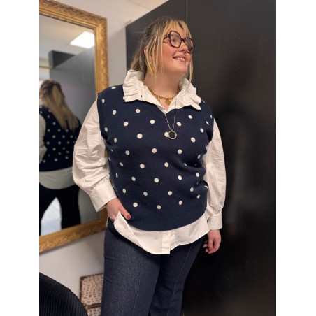 Chemise Style plus col victorien bleu clair ou bleu marine | Melle Jeanne