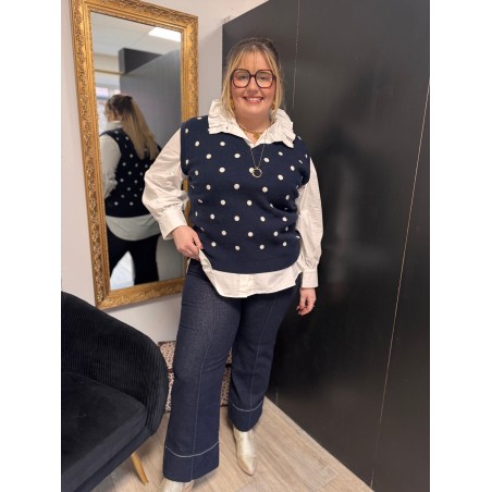 Chemise Style plus col victorien bleu clair ou bleu marine | Melle Jeanne