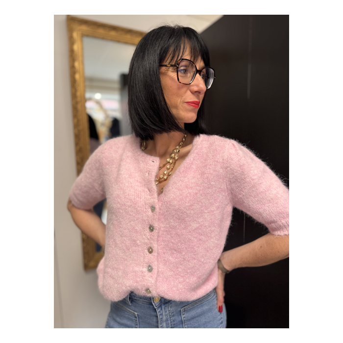 Gilet manches courtes col rond rose ou vert | Taille unique 36-42