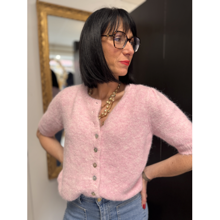 Gilet manches courtes col rond rose ou vert | Taille unique 36-42