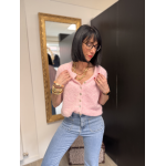 Gilet manches courtes col rond rose ou vert | Taille unique 36-42