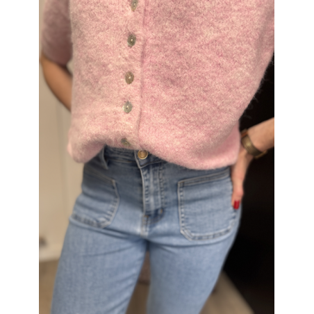 Gilet manches courtes col rond rose ou vert | Taille unique 36-42