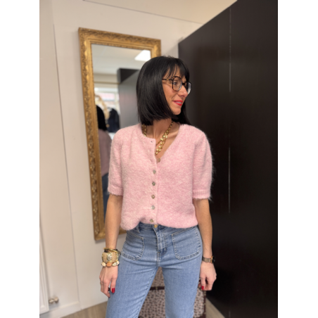 Gilet manches courtes col rond rose ou vert | Taille unique 36-42