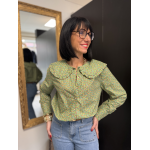 Chemise verte à petites fleurs col Claudine | S/M ou M/L