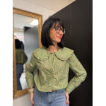 Chemise verte à petites fleurs col Claudine | S/M ou M/L