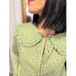 Chemise verte à petites fleurs col Claudine | S/M ou M/L
