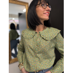 Chemise verte à petites fleurs col Claudine | S/M ou M/L