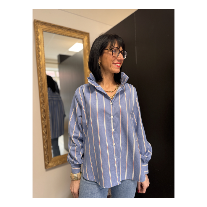 Chemise col victorien rayée bleu blanc bordeaux | S, M, L