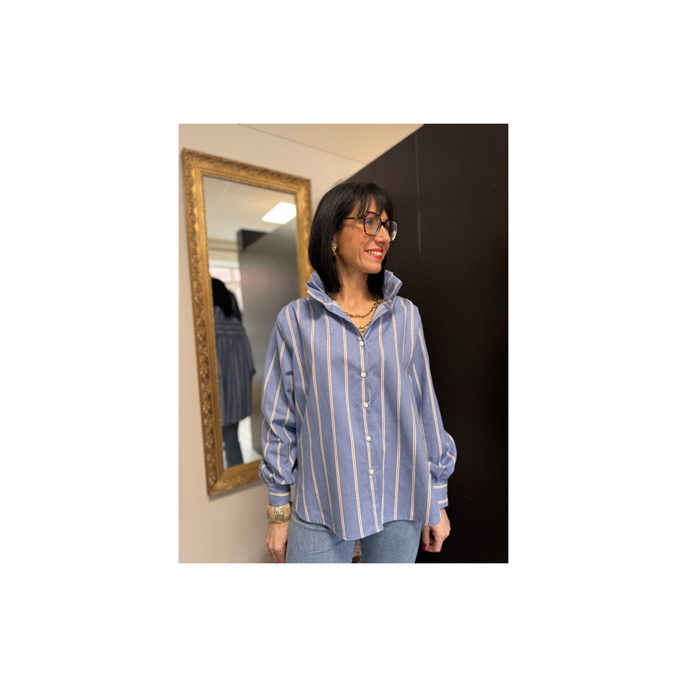 Chemise col victorien rayée bleu blanc bordeaux | S, M, L