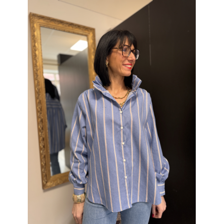 Chemise col victorien rayée bleu blanc bordeaux | S, M, L
