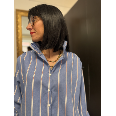 Chemise col victorien rayée bleu blanc bordeaux | S, M, L