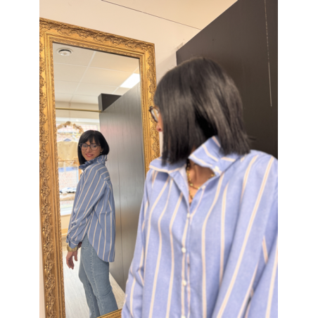 Chemise col victorien rayée bleu blanc bordeaux | S, M, L