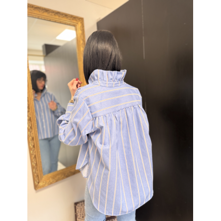 Chemise col victorien rayée bleu blanc bordeaux | S, M, L