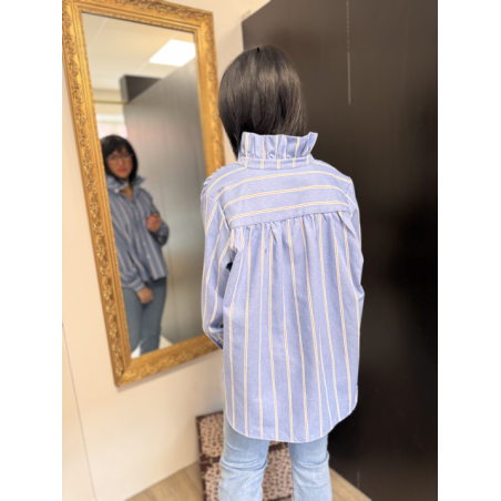 Chemise col victorien rayée bleu blanc bordeaux | S, M, L