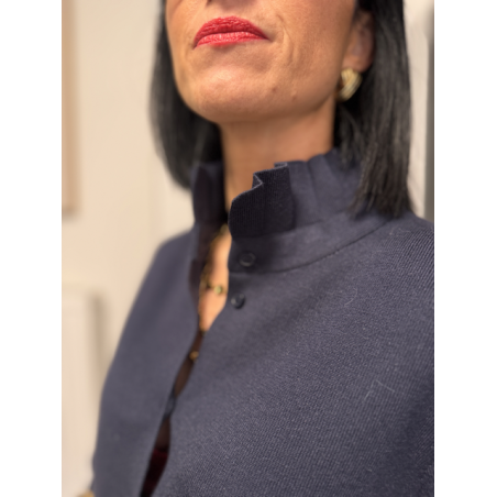 Gilet maille épaisse col victorien bleu marine ou ciel | Taille unique 36-40