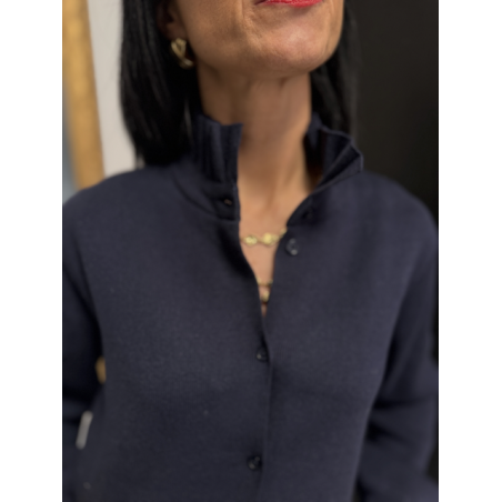 Gilet maille épaisse col victorien bleu marine ou ciel | Taille unique 36-40