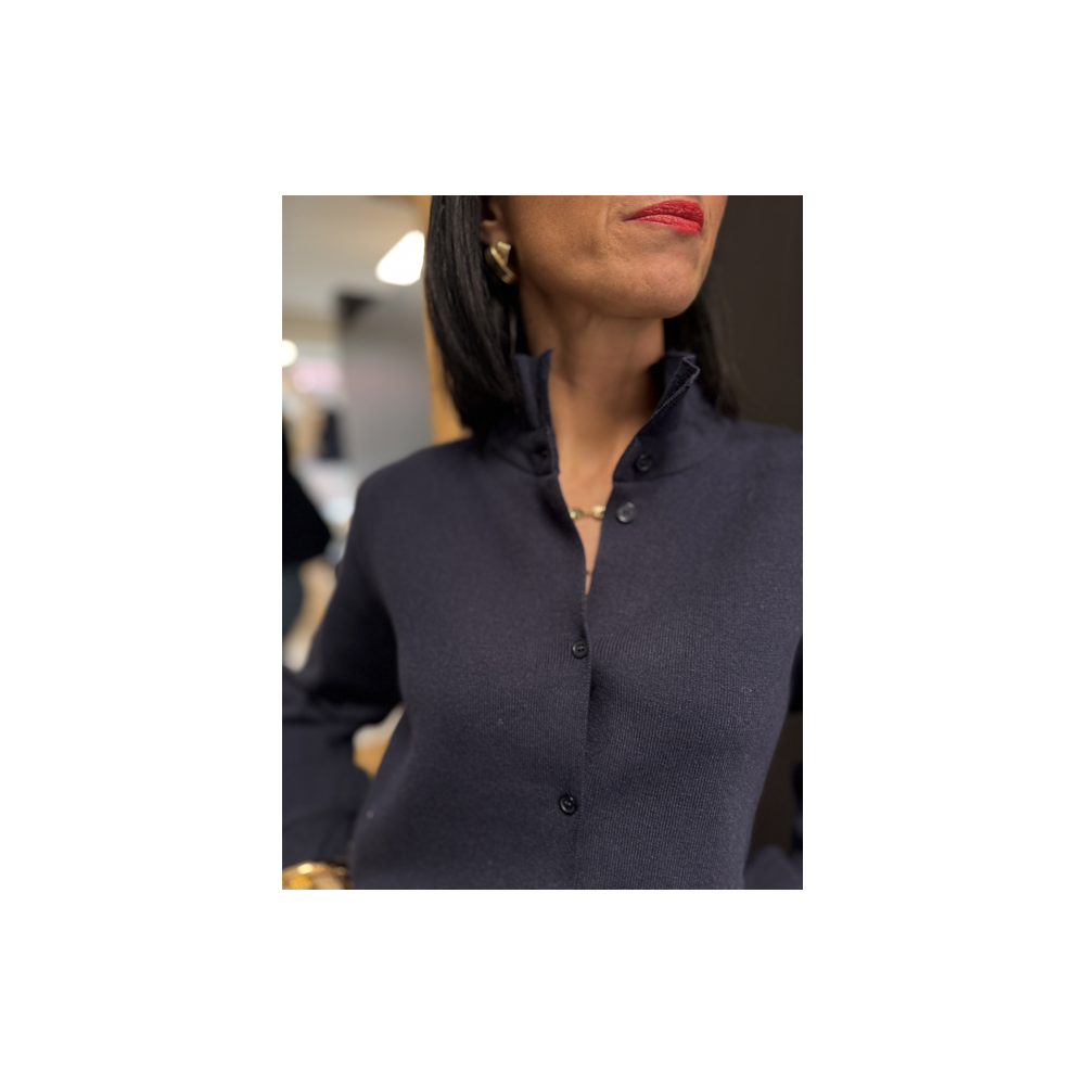 Gilet maille épaisse col victorien bleu marine ou ciel | Taille unique 36-40