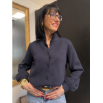 Gilet maille épaisse col victorien bleu marine ou ciel | Taille unique 36-40