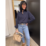 Gilet maille épaisse col victorien bleu marine ou ciel | Taille unique 36-40