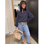 Gilet maille épaisse col victorien bleu marine ou ciel | Taille unique 36-40