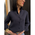 Gilet maille épaisse col victorien bleu marine ou ciel | Taille unique 36-40