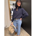 Gilet maille épaisse col victorien bleu marine ou ciel | Taille unique 36-40