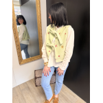 Gilet sans manches vert à fleurs brodées | Noué devant, taille unique