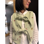 Gilet sans manches vert à fleurs brodées | Noué devant, taille unique