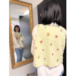 Gilet sans manches vert à fleurs brodées | Noué devant, taille unique