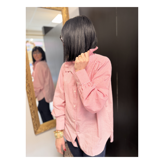 Chemise rayures blanc et rose / bleu / rouge col victorien – Boutique femme Arras