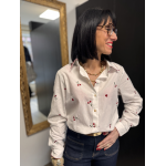 Chemise blanche cœurs et cerises rouges | Détail col rouge S/M M/L