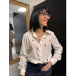 Chemise blanche cœurs et cerises rouges | Détail col rouge S/M M/L