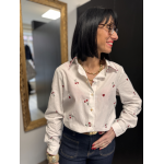 Chemise blanche cœurs et cerises rouges | Détail col rouge S/M M/L