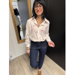 Chemise blanche cœurs et cerises rouges | Détail col rouge S/M M/L