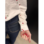 Chemise blanche cœurs et cerises rouges | Détail col rouge S/M M/L