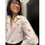 Chemise blanche cœurs et cerises rouges | Détail col rouge S/M M/L
