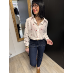 Chemise blanche cœurs et cerises rouges | Détail col rouge S/M M/L