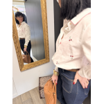 Chemise blanche cœurs et cerises rouges | Détail col rouge S/M M/L