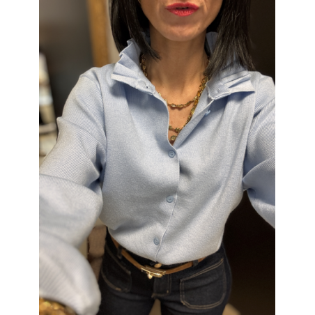 Gilet maille épaisse col victorien bleu marine ou ciel | Taille unique 36-40