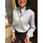 Gilet maille épaisse col victorien bleu marine ou ciel | Taille unique 36-40