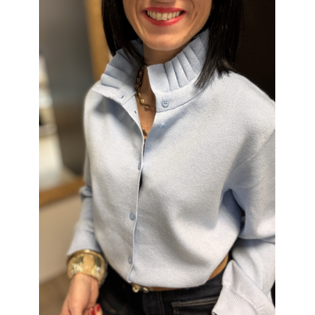 Gilet maille épaisse col victorien bleu marine ou ciel | Taille unique 36-40