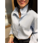 Gilet maille épaisse col victorien bleu marine ou ciel | Taille unique 36-40