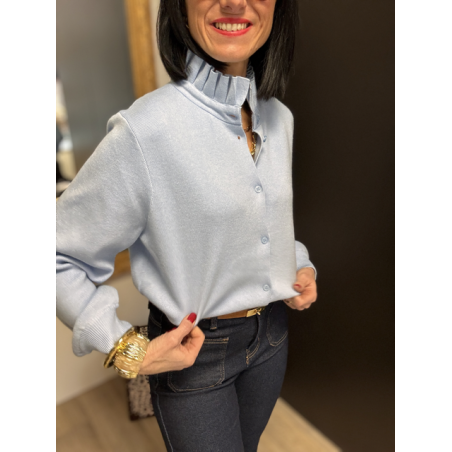 Gilet maille épaisse col victorien bleu marine ou ciel | Taille unique 36-40