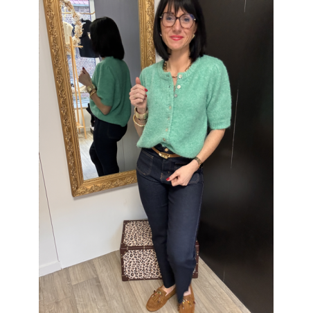 Gilet manches courtes col rond rose ou vert | Taille unique 36-42